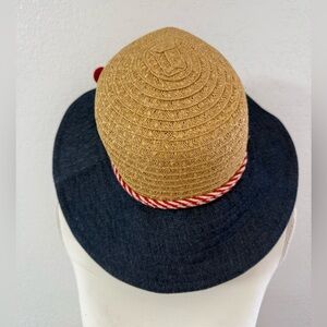 SAN DIEGO HAT company women’s tan blue Straw sun hat wide brim Pom Pom rope